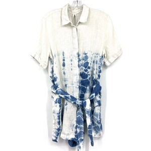 Nadine Chamaa Womens M Blue White Tie Dye Swim Cover Romper Egyptian Cotton